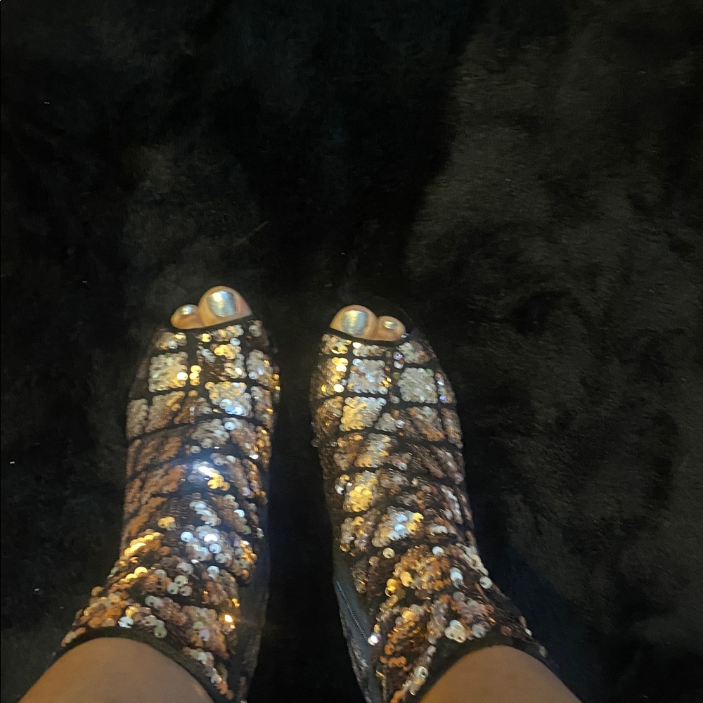 Sequin Peep-Toe Ankle Boots